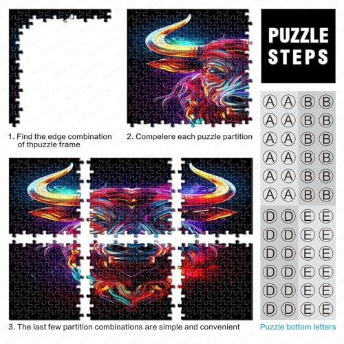 Colored Minotaur para Adultos Puzzle Cattle 300 Piezas Juego De Rompecabezas Educational Game Cumpleaños Decoración Stress Relief Toy 300pcs (40x28cm)