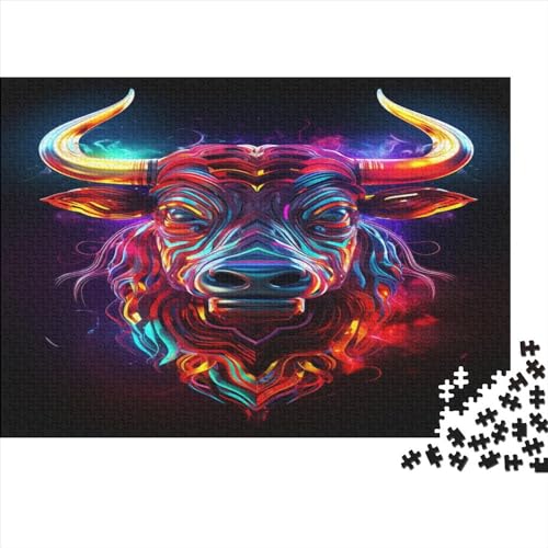 Colored Minotaur para Adultos Puzzle Cattle 300 Piezas Juego De Rompecabezas Educational Game Cumpleaños Decoración Stress Relief Toy 300pcs (40x28cm)