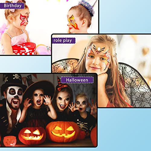 Colores Pinturas Cara, Kit de Pintura Facial para Niños, 15 Set de Pintura Cara Infantil, Pinturas Grandes a Base de Agua, 32 Plantillas + 2 Pinceles para Mascarada de Halloween, Fiestas, Carnaval