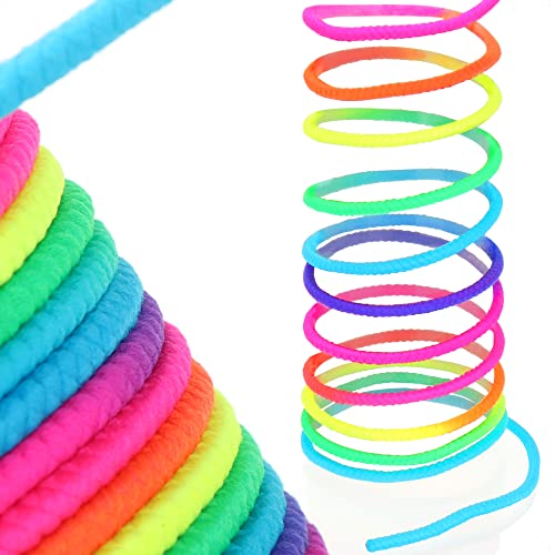 com-four® 2X Banda de Goma para niños - Cuerdas de Saltar de Goma Delgadas - Goma de Saltar para niños en Colores Brillantes del Arco Iris (5 Metros - 02 Piezas Arcoiris)