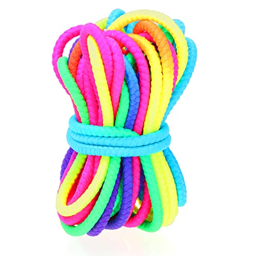 com-four® 2X Banda de Goma para niños - Cuerdas de Saltar de Goma Delgadas - Goma de Saltar para niños en Colores Brillantes del Arco Iris (5 Metros - 02 Piezas Arcoiris)