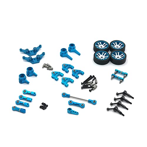 Compatible con WLtoys Mosquito Car 1/28 284131 k979 k989 k999, Piezas de actualización de Metal, Kit de modificación, Incluido el Brazo del Mecanismo de dirección, Ruedas, etc. (Color : Blau)