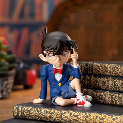 Conan Edogawa|Figura de arcilla del detective Conan|Jimmy Kudo|Modelo estático sentado de PVC de 7,5 cm|Soporte fino|Regalo de cumpleaños|Pieza de mano colgante de chasis|Colección para el hogar|Con b