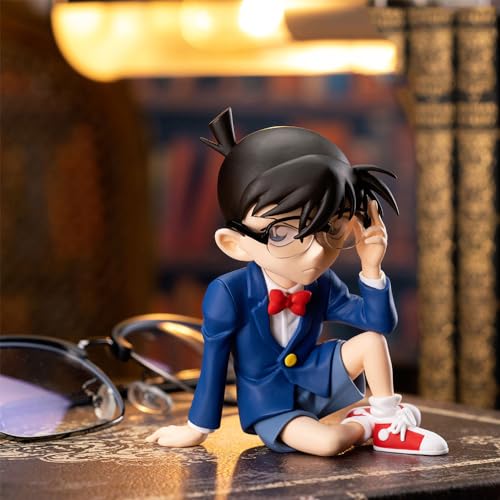 Conan Edogawa|Figura de arcilla del detective Conan|Jimmy Kudo|Modelo estático sentado de PVC de 7,5 cm|Soporte fino|Regalo de cumpleaños|Pieza de mano colgante de chasis|Colección para el hogar|Con b