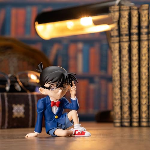 Conan Edogawa|Figura de arcilla del detective Conan|Jimmy Kudo|Modelo estático sentado de PVC de 7,5 cm|Soporte fino|Regalo de cumpleaños|Pieza de mano colgante de chasis|Colección para el hogar|Con b