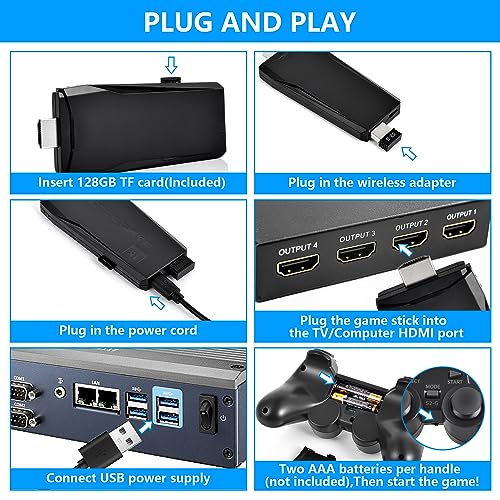 Consola de juegos retro portátil con 2 controladores de juegos, más de 20000 juegos, Plug and Play, controlador inalámbrico 64G/128G 4K HDMI salida Game Stick para TV, ordenador, proyector