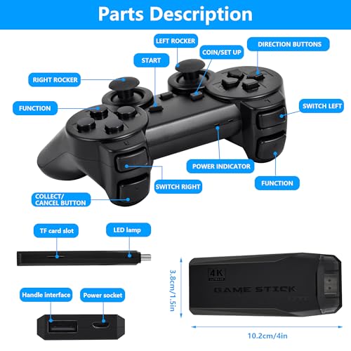 Consola de juegos retro portátil con 2 controladores de juegos, más de 20000 juegos, Plug and Play, controlador inalámbrico 64G/128G 4K HDMI salida Game Stick para TV, ordenador, proyector