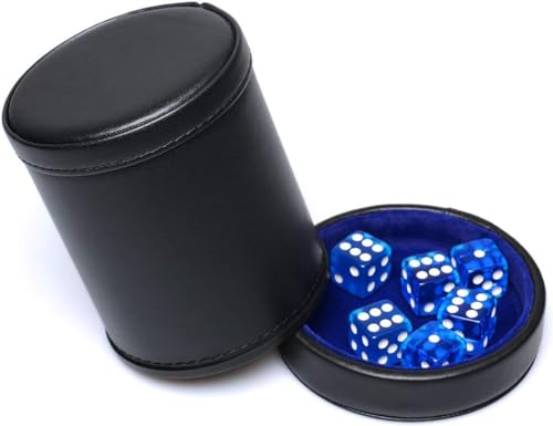 Copa de dados de piel sintética con tapa a juego, incluye 6 dados translúcidos de color azul real, juego de tazas para coctelera de dados con forro de fieltro, silenciosa para mentirosos, juegos de