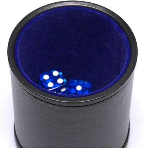 Copa de dados de piel sintética con tapa a juego, incluye 6 dados translúcidos de color azul real, juego de tazas para coctelera de dados con forro de fieltro, silenciosa para mentirosos, juegos de