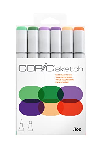 Copic Rotuladores de colores para bocetos, juego de 6 tonos secundarios, para arte y manualidades, colorear, gráficos, resaltador, diseño, anime, profesionales y principiantes, suministros de arte y