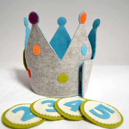 Corona Cumpleaños con 5 Números Intercambiables - De 1 a 5 Años - Gorro Infantil, para Niño, Niña y bebe (Gris-Azul)