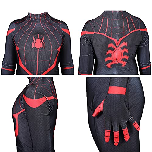 Cosplay Disfraz Niño Miles Morales Mono Niño Adulto Avenger Body Niña Niño Superhéroe Onesies Halloween Disfrazado Leotardo Movie Props Prenda,Black-S Kids (110~120CM)