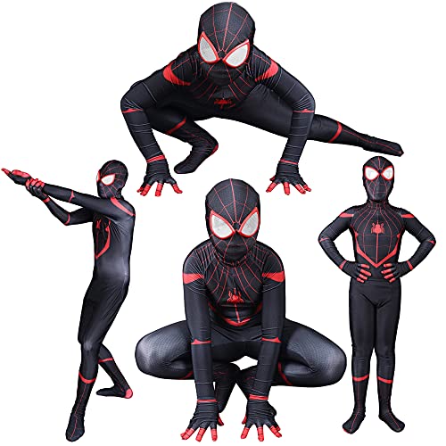 Cosplay Disfraz Niño Miles Morales Mono Niño Adulto Avenger Body Niña Niño Superhéroe Onesies Halloween Disfrazado Leotardo Movie Props Prenda,Black-S Kids (110~120CM)