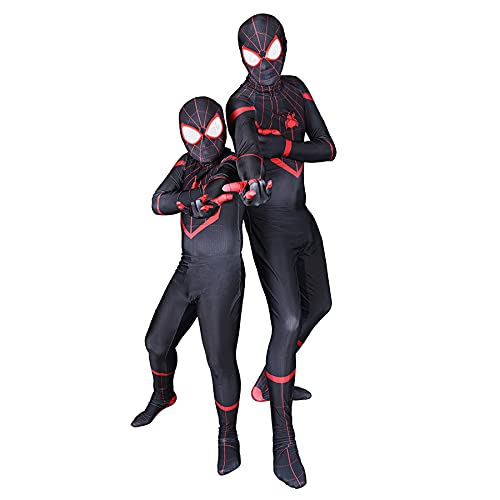 Cosplay Disfraz Niño Miles Morales Mono Niño Adulto Avenger Body Niña Niño Superhéroe Onesies Halloween Disfrazado Leotardo Movie Props Prenda,Black-S Kids (110~120CM)