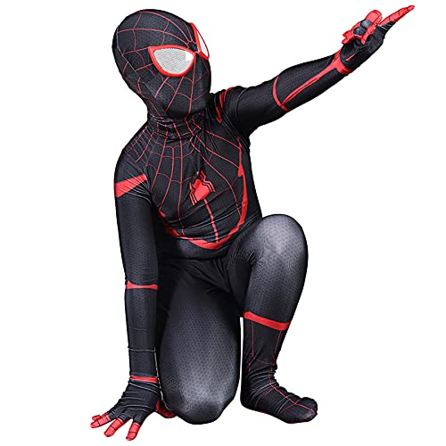 Cosplay Disfraz Niño Miles Morales Mono Niño Adulto Avenger Body Niña Niño Superhéroe Onesies Halloween Disfrazado Leotardo Movie Props Prenda,Black-S Kids (110~120CM)