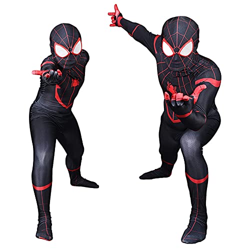 Cosplay Disfraz Niño Miles Morales Mono Niño Adulto Avenger Body Niña Niño Superhéroe Onesies Halloween Disfrazado Leotardo Movie Props Prenda,Black-S Kids (110~120CM)