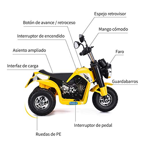 COSTWAY Correpasillos Moto Eléctrico Infantil con Batería de 6V Mini Vehículos Eléctricos para Niños Juguete 57x72x56 Centímetros (Amarillo)