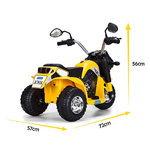 COSTWAY Correpasillos Moto Eléctrico Infantil con Batería de 6V Mini Vehículos Eléctricos para Niños Juguete 57x72x56 Centímetros (Amarillo)