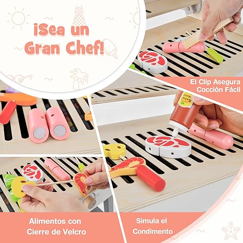 COSTWAY Juego de Juguetes de Parrilla de Barbacoa, Simulaciones de Juegos con 18 Piezas, Juego de Barbacoa de Juguete, Juguete de Cocina para Niños y Niñas a Partir de 3 años