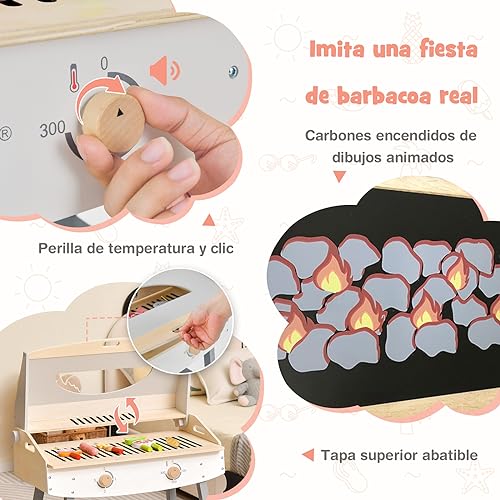 COSTWAY Juego de Juguetes de Parrilla de Barbacoa, Simulaciones de Juegos con 18 Piezas, Juego de Barbacoa de Juguete, Juguete de Cocina para Niños y Niñas a Partir de 3 años