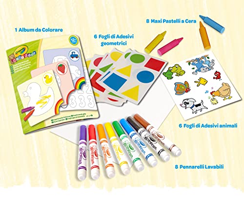 CRAYOLA Mini Kids - Mi primer Set Colorea y Decora con Pegatinas, Surtido de Lápices y Gomas - Edad Recomendada: A partir de 12 Meses