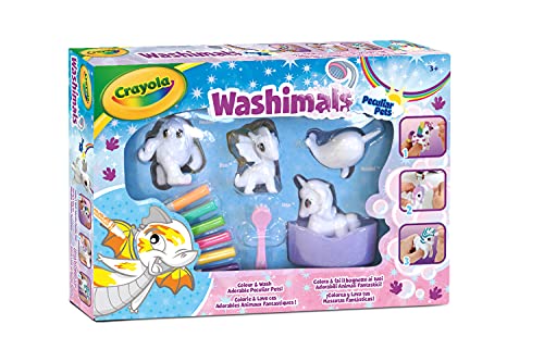 CRAYOLA Washimals - Playset Peculiar, Pintar y Lavar, Dragon Y Unicornio, Set Actividad Color y Lavado con 4 Cachorros con Bañera, óptimo como Regalo, Edad recomendada: a partir de 3 años