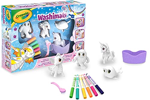 CRAYOLA Washimals - Playset Peculiar, Pintar y Lavar, Dragon Y Unicornio, Set Actividad Color y Lavado con 4 Cachorros con Bañera, óptimo como Regalo, Edad recomendada: a partir de 3 años