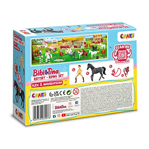 CRAZE Bibi und Tina Figuras Set de Juego, Cabalgando Alex & Caballo MAHARADSCHA, Martinshof Niños Juguetes con Accesorios Caballos Juguetes Niñas y Niños Granja Juguetes 39076