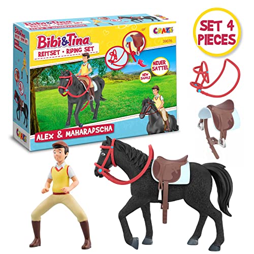 CRAZE Bibi und Tina Figuras Set de Juego, Cabalgando Alex & Caballo MAHARADSCHA, Martinshof Niños Juguetes con Accesorios Caballos Juguetes Niñas y Niños Granja Juguetes 39076