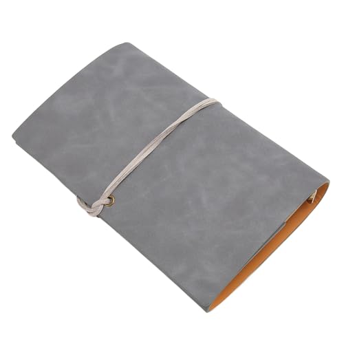 Cuaderno de 80 Hojas Sueltas con Cubierta de Cuero PU Duradera y Carpeta de 6 Anillas para Tomar Notas y Escribir Diario Multiusos con Cuadrícula en Blanco y Papel de Líneas (GREY)