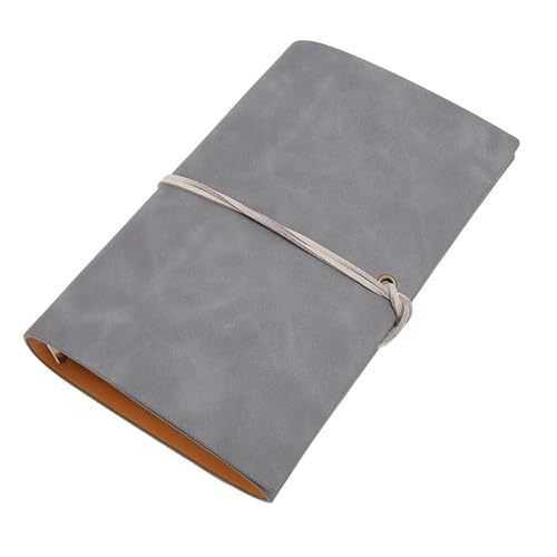 Cuaderno de 80 Hojas Sueltas con Cubierta de Cuero PU Duradera y Carpeta de 6 Anillas para Tomar Notas y Escribir Diario Multiusos con Cuadrícula en Blanco y Papel de Líneas (GREY)