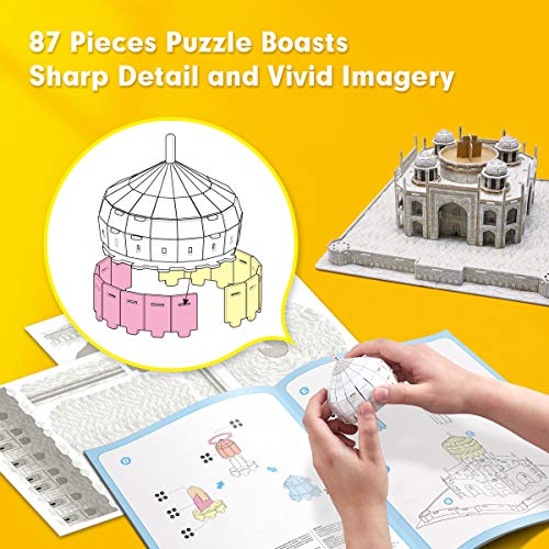 CubicFun National Geographic Puzzle 3D Taj Mahal con Folleto de Fotografía Magnífica, 87 Piezas