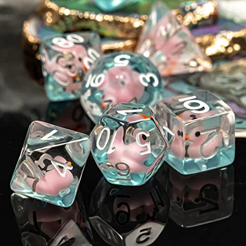 cusdie 7-Die DND Dados, juego de dados poliédricos rellenos de animales, para juego de rol Dungeons and Dragons Dice MTG Pathfinder (pato rosa oscuro)