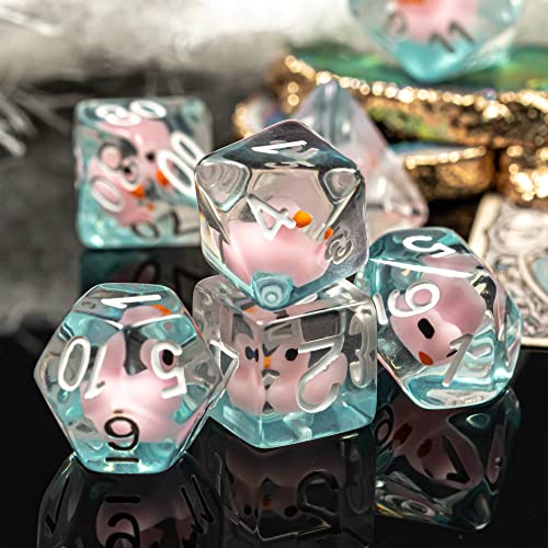 cusdie 7-Die DND Dados, juego de dados poliédricos rellenos de animales, para juego de rol Dungeons and Dragons Dice MTG Pathfinder (pato rosa oscuro)