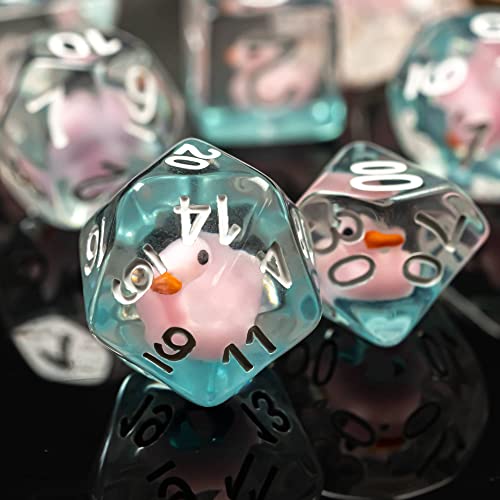 cusdie 7-Die DND Dados, juego de dados poliédricos rellenos de animales, para juego de rol Dungeons and Dragons Dice MTG Pathfinder (pato rosa oscuro)