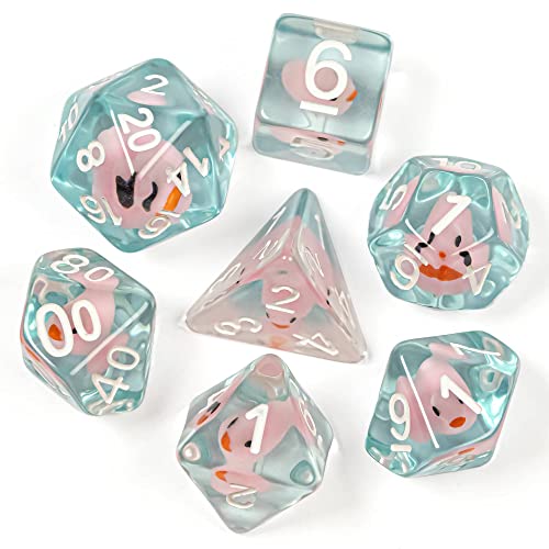 cusdie 7-Die DND Dados, juego de dados poliédricos rellenos de animales, para juego de rol Dungeons and Dragons Dice MTG Pathfinder (pato rosa oscuro)