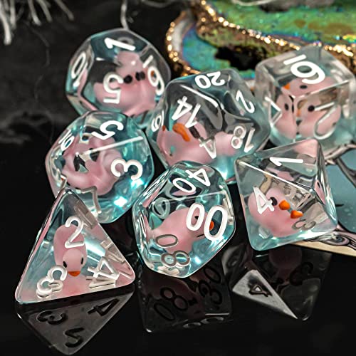 cusdie 7-Die DND Dados, juego de dados poliédricos rellenos de animales, para juego de rol Dungeons and Dragons Dice MTG Pathfinder (pato rosa oscuro)