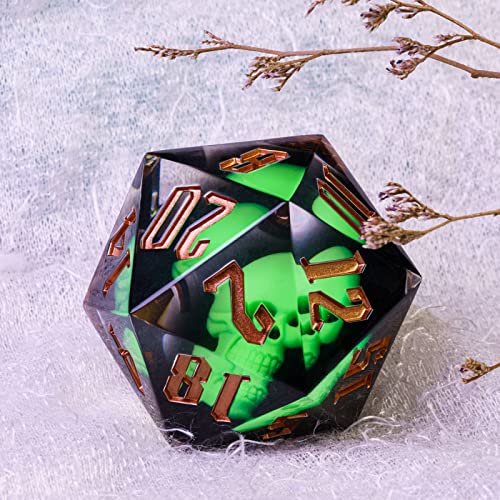 Cusdie Dados grandes D20 de 55 mm con bordes afilados, dados D&D de 20 lados, dados hechos a mano DND Giant D20 para Dungeons and Dragons RPG, juegos de mesa MTG (calavera verde)