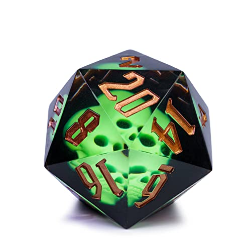 Cusdie Dados grandes D20 de 55 mm con bordes afilados, dados D&D de 20 lados, dados hechos a mano DND Giant D20 para Dungeons and Dragons RPG, juegos de mesa MTG (calavera verde)