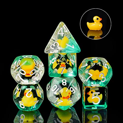 Cusdie Juego de dados poliédricos de 7 troqueles DND, rellenos de animales, para juegos de rol, Dungeons and Dragons D&D Dice MTG Pathfinder (pato amarillo)