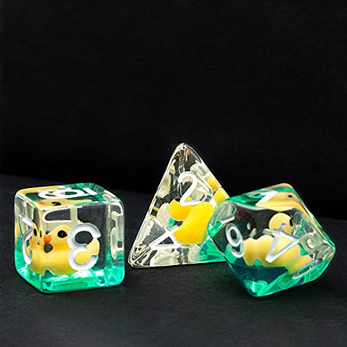 Cusdie Juego de dados poliédricos de 7 troqueles DND, rellenos de animales, para juegos de rol, Dungeons and Dragons D&D Dice MTG Pathfinder (pato amarillo)