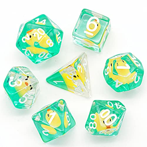 Cusdie Juego de dados poliédricos de 7 troqueles DND, rellenos de animales, para juegos de rol, Dungeons and Dragons D&D Dice MTG Pathfinder (pato amarillo)