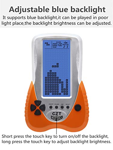 CZT Consola de Juegos de ladrillo Retro Retroiluminación Azul 23 Brick Juegos Tank War/Racing Auriculares Enchufables Puzzle Portable en Palma la Mano Juguetes para niños (Naranja)