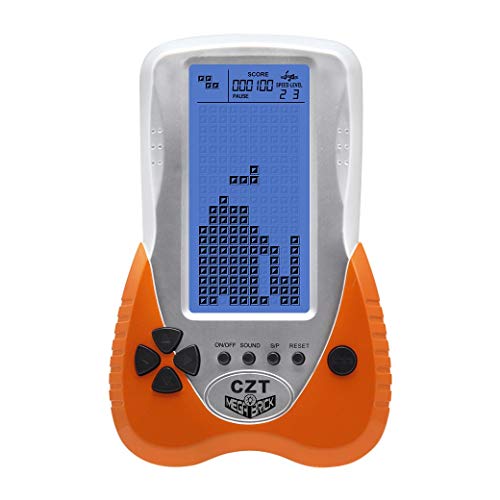 CZT Consola de Juegos de ladrillo Retro Retroiluminación Azul 23 Brick Juegos Tank War/Racing Auriculares Enchufables Puzzle Portable en Palma la Mano Juguetes para niños (Naranja)