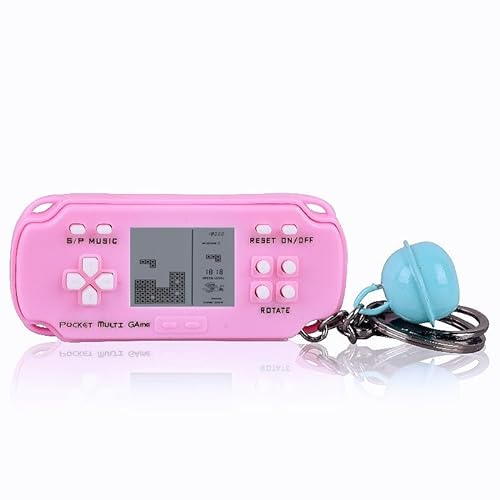 CZT Mini Consola de ladrillo Llavero Creativo Retro Consola de Bloques 26 Mochilas de Juego Colgantes Regalos para niños Consola portátil de Juegos de Palma Puzzle Consolas de Juegos (Rosa)