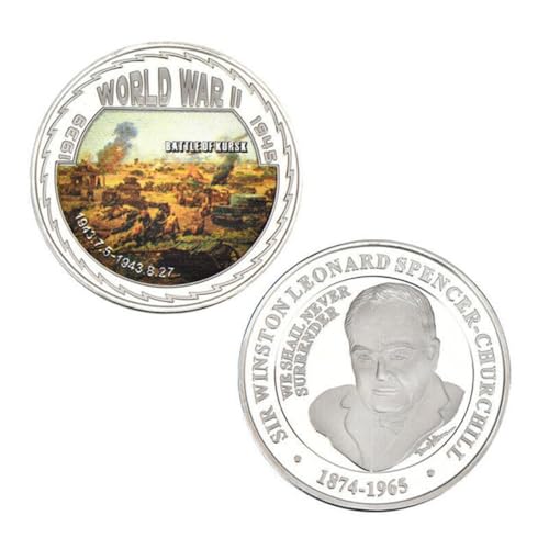 DAZULI Moneda Coleccionable chapada en Plata de la Segunda Guerra Mundial Nunca Nos rendiremos Moneda Conmemorativa Moneda de desafío Militar Regalos de Recuerdo-Batalla de Kursk