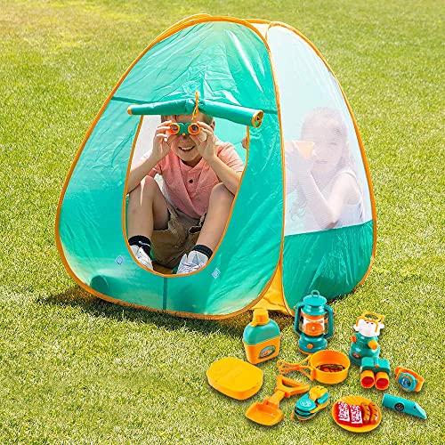 deAO Juego de Supervivencia Camping Infantil Conjunto de Imitación para Niños y Niñas Incluye Tienda de Campaña Pop Up, Farol, Camping Gas y Accesorios Actividad Recreativa Interior y Exterior