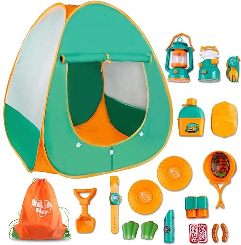 deAO Juego de Supervivencia Camping Infantil Conjunto de Imitación para Niños y Niñas Incluye Tienda de Campaña Pop Up, Farol, Camping Gas y Accesorios Actividad Recreativa Interior y Exterior