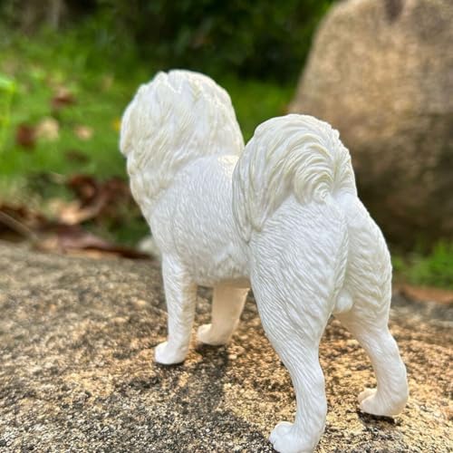 DEARMAMY Estatua De Perro Realista Estatuilla De Perro De Plástico Modelo De Mastín Tibetano Blanco Artificial Estatuilla Coleccionable De Perro En Miniatura Figura De Perro De Pie