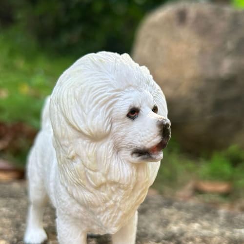 DEARMAMY Estatua De Perro Realista Estatuilla De Perro De Plástico Modelo De Mastín Tibetano Blanco Artificial Estatuilla Coleccionable De Perro En Miniatura Figura De Perro De Pie